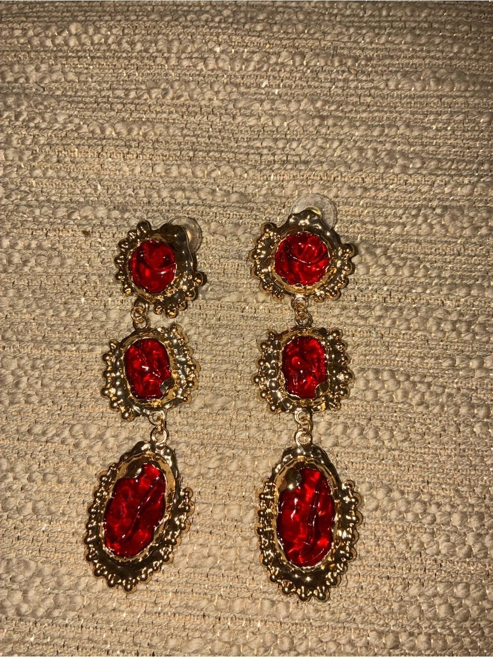 Red & Gold Drop Earrings Like New